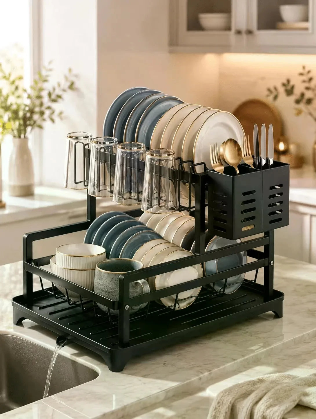Dish Drying Rack - Kitchen Orangizer/Kitchen Essentials/Home Accesssories/Stainless SteelPerfect For Small Apartment Kitchen, Compact Dish Drying Rack With Large Capacity Storage, Countertop Organizer With Plate Rack, Cup Hol