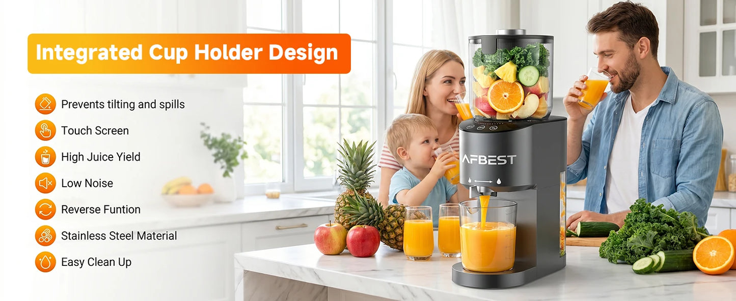 AFBEST 5.8" Extra-Large Chute 2-in-1 Cold Press Juicer – Whole Fruit & Vegetable Masticating Extractor with 100oz Capacity, Nut Milk Function, Easy-Clean Design, Premium Gray