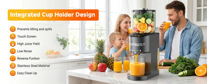 AFBEST 5.8" Extra-Large Chute 2-in-1 Cold Press Juicer – Whole Fruit & Vegetable Masticating Extractor with 100oz Capacity, Nut Milk Function, Easy-Clean Design, Premium Gray