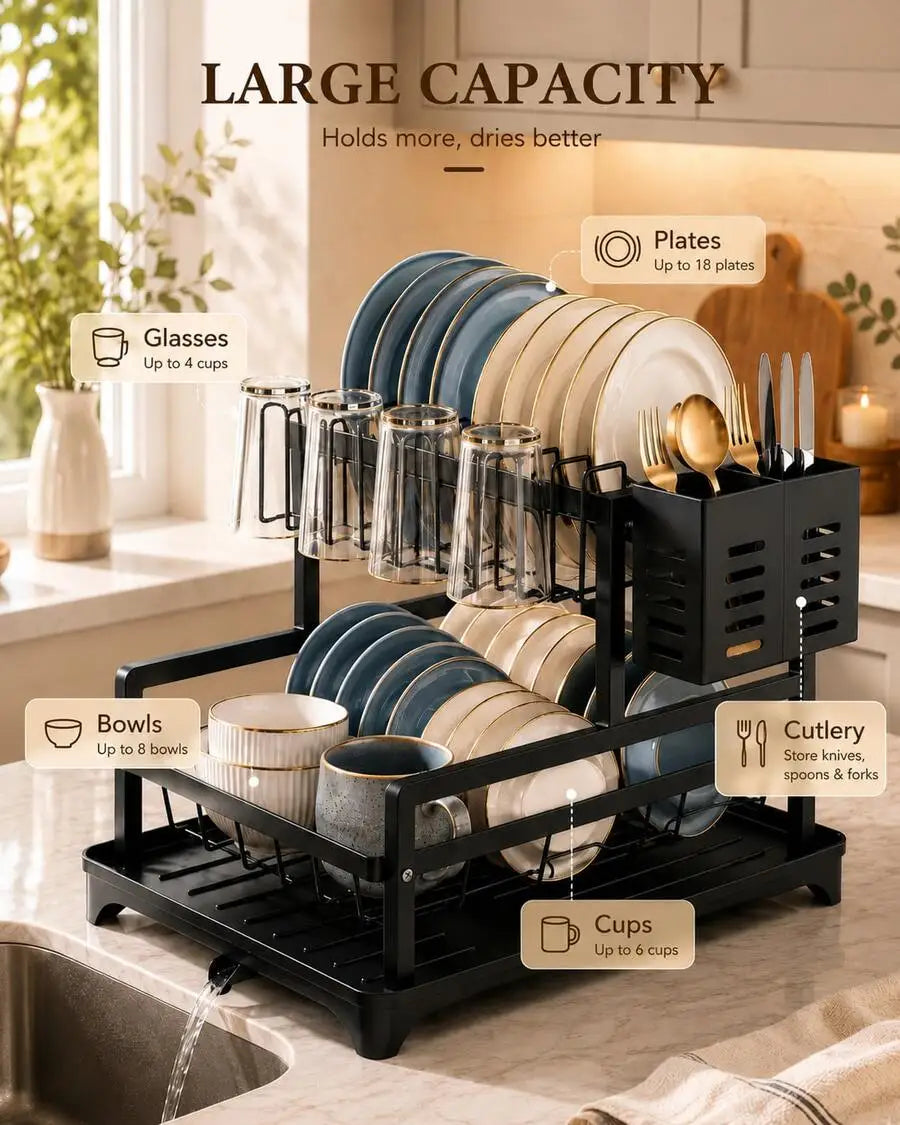 Dish Drying Rack - Kitchen Orangizer/Kitchen Essentials/Home Accesssories/Stainless SteelPerfect For Small Apartment Kitchen, Compact Dish Drying Rack With Large Capacity Storage, Countertop Organizer With Plate Rack, Cup Hol
