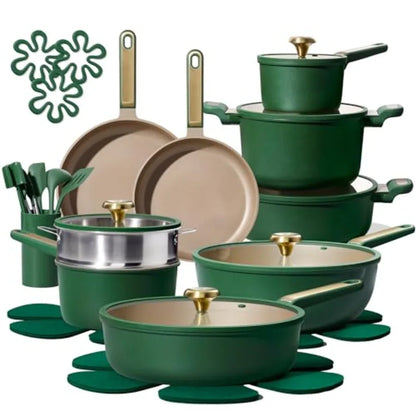 Pots and Pans Set Non stick, Cookware Set, 31pcs NonStick Kitchen Set Induction Cookware Non-toxic Cooking Set, Green