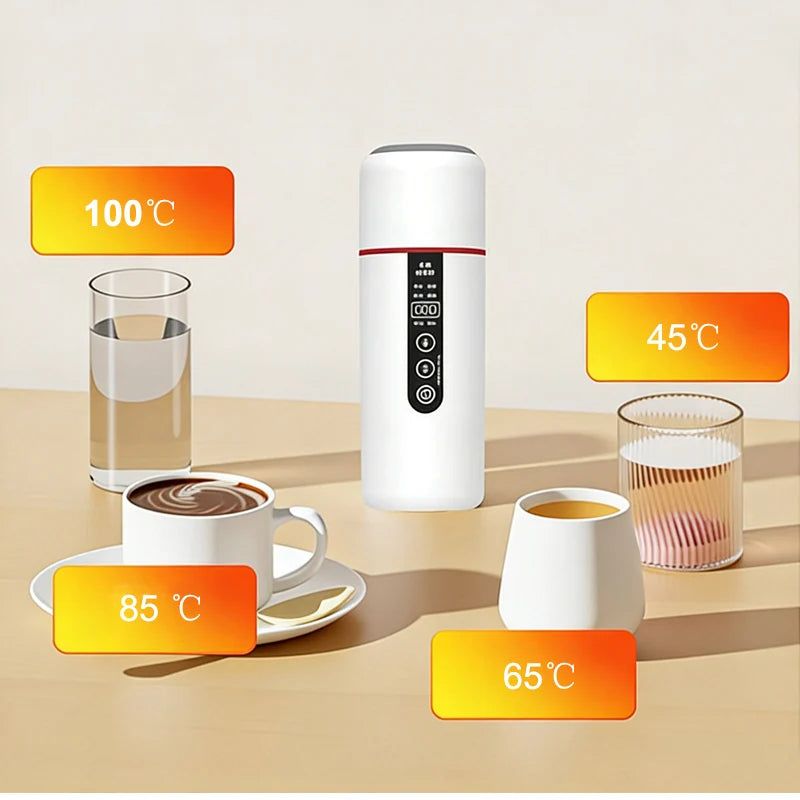 LED Digital Display Electric Heating Bottle Boil Water Mini Heated Kettle Car 12V 24V Travel 4 Gear Thermostatic Keep Warm Cup