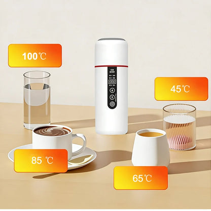 LED Digital Display Electric Heating Bottle Boil Water Mini Heated Kettle Car 12V 24V Travel 4 Gear Thermostatic Keep Warm Cup