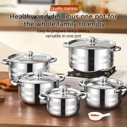 10/12pcs- Stainless Steel Pots And Pans 6pots+6pots - Heavy-Duty, Non-stick Cookware Set with Lid for Stew, Simmering, Soup -