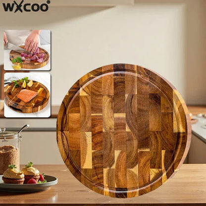 WXCOO Round Acacia Wood Resin Chopping Board Kitchen Cutting Board for Steak Snacks Fruit Board Food-Safe Cutting Board Thicken