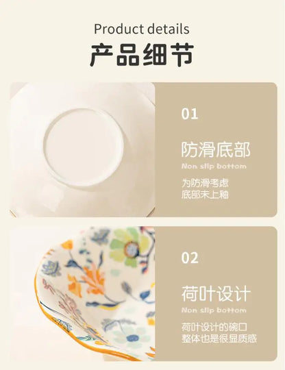 LingAo-Japanese Country Style Ceramic Tableware Set of Plates and Bowls with Underglaze Colors