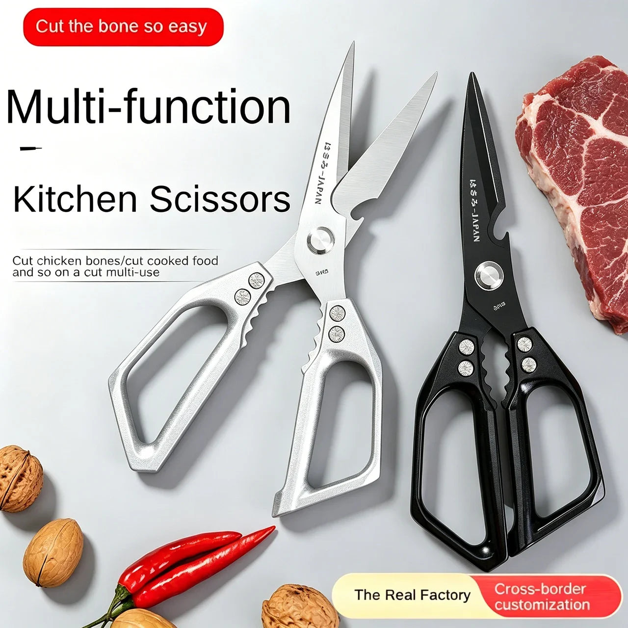 Japanese SK5 Kitchen Shears | Heavy-Duty Poultry Scissors for Bones | Multi-Purpose Stainless Steel Cutting Tool