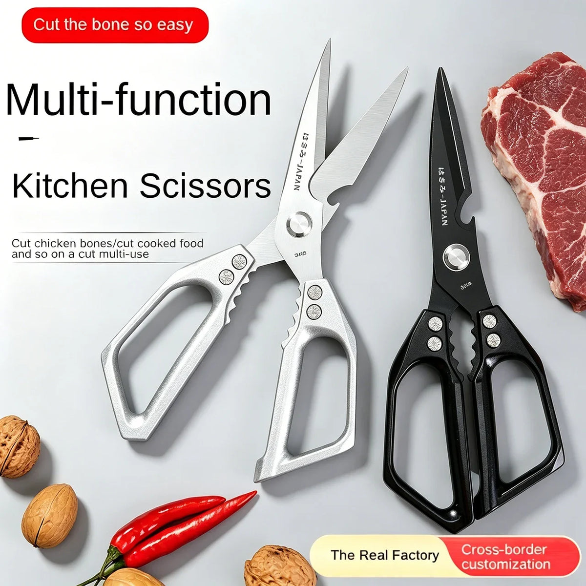 Japanese SK5 Kitchen Shears | Heavy-Duty Poultry Scissors for Bones | Multi-Purpose Stainless Steel Cutting Tool