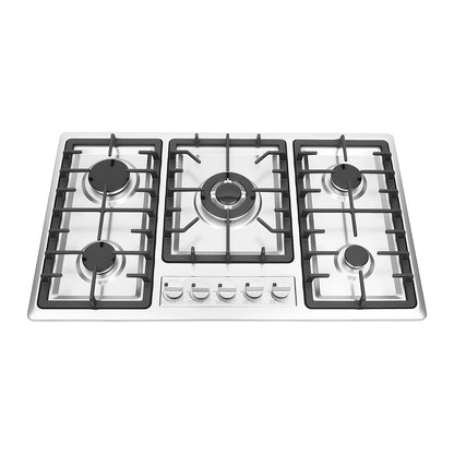 5-Burner Natural Gas Cooktop Drop-In Fierce Fire Kitchen Gas Stove with Flame Failure Protection Stainless Steel Gas Stove