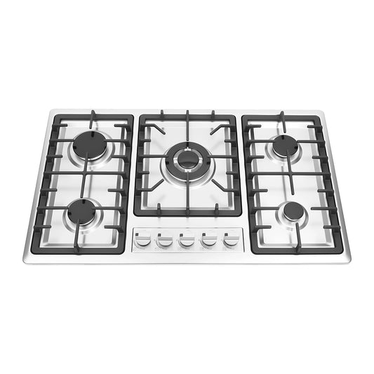 5-Burner Natural Gas Cooktop Drop-In Fierce Fire Kitchen Gas Stove with Flame Failure Protection Stainless Steel Gas Stove