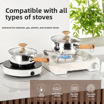 Stainless Steel Sauce Pan with Steamer Basket Glass Lid and Functional Design for Milk Heating Noodle Cooking and Steaming
