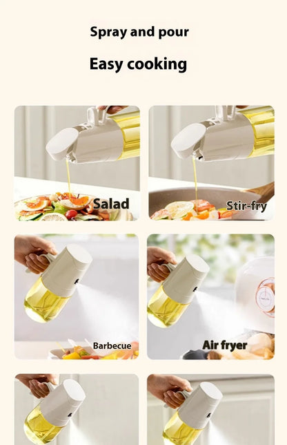 2in1 Oil Spray Bottle 500ml High Borosilicate Glass Cooking Oil Dispensers Olive Oil Sprayer Mister for Air Fryer Salad Baking