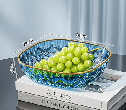 1pcs Household Fruit Bowl Salad Dessert Biscuit Plate Plastic Square Transparent Tray Golden Edge Snack Plates Tableware