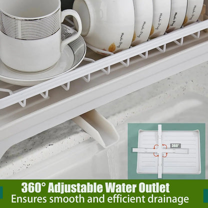 Dish Drying Rack, 2 Tier Dish Racks for Kitchen Counter, Large Drying Rack with Drainboard, Rustproof Dish Drainer Organizer