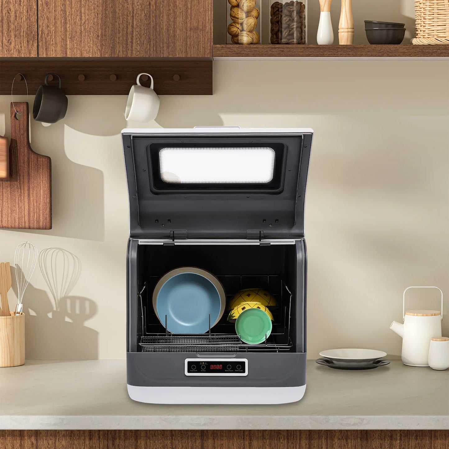 Countertop Dishwasher+800W Rated Power, Portable Countertop Dishwasher+110V Voltage, Mini Dishwasher+8L Water Consumption, For Small Households Apartments Boats Campers RVs Commercial Kitchens Tableware Cleaning