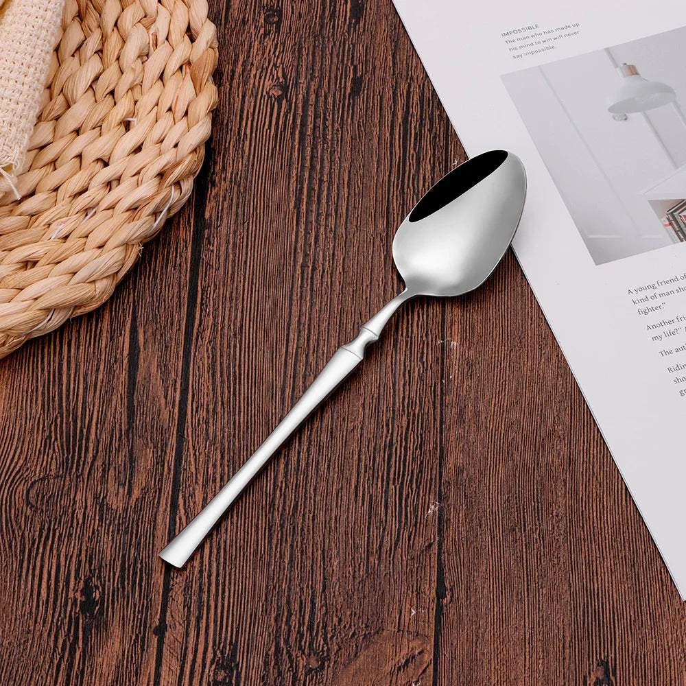 6/24/30Pcs Thin Cutlery Stainless Steel Sliver Tableware Western Dinner Set Solid Color Knife Fork Spoon Mirror Kitchen Utensils