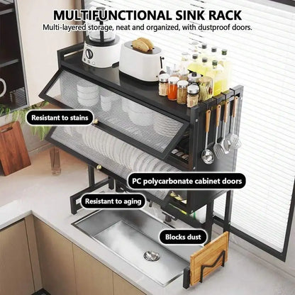Over The Sink Dish Drying Rack,3 Tier Adjustable Length Full Stainless Steel Large Storage Kitchen Dish Rack,For Kitchen Counter Expandable Multifunctional Organizers