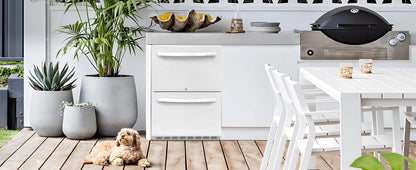 HCK 24 Inch Under Counter Refrigerator, Outdoor Refrigerator with Double Drawer for Patio & Kitchen, Weatherproof Outdoor Fridge