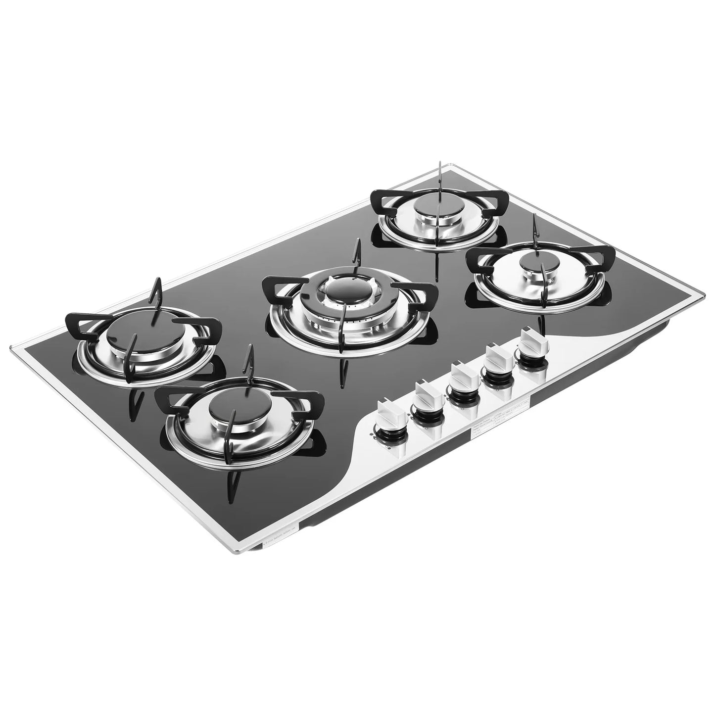 5 Burner Built-in Gas Cooktop Glass Top 3KW Dual Ring High Power Energy Saving 63% Efficiency LPG Natural Gas Stove
