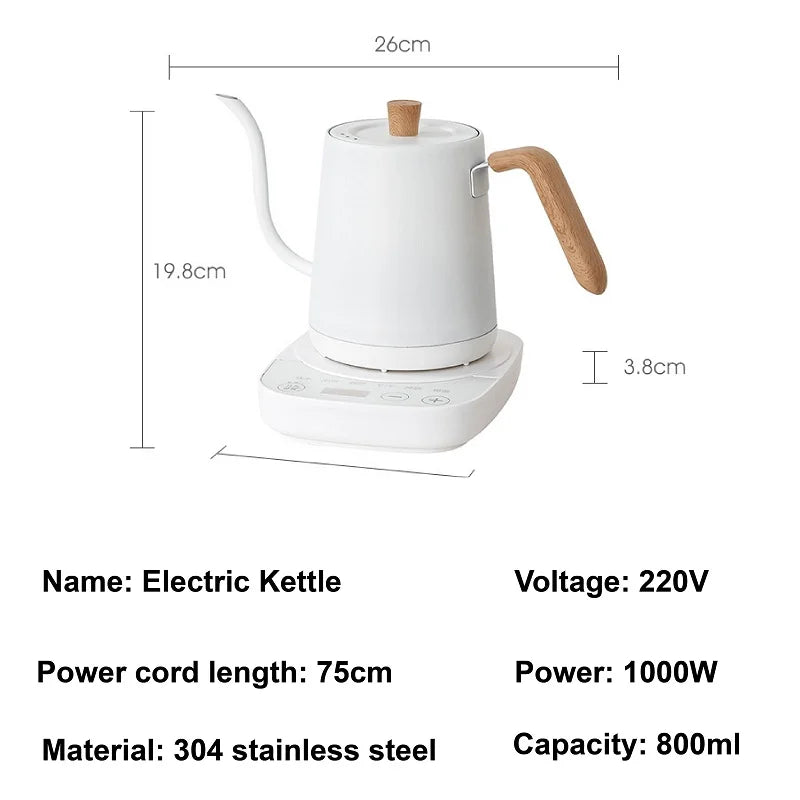 110V/220V Electric Kettle Temperature Control Teapot 304 Stainless Steel Long Mouth Gooseneck Coffee Auto Keep Warm 800ml