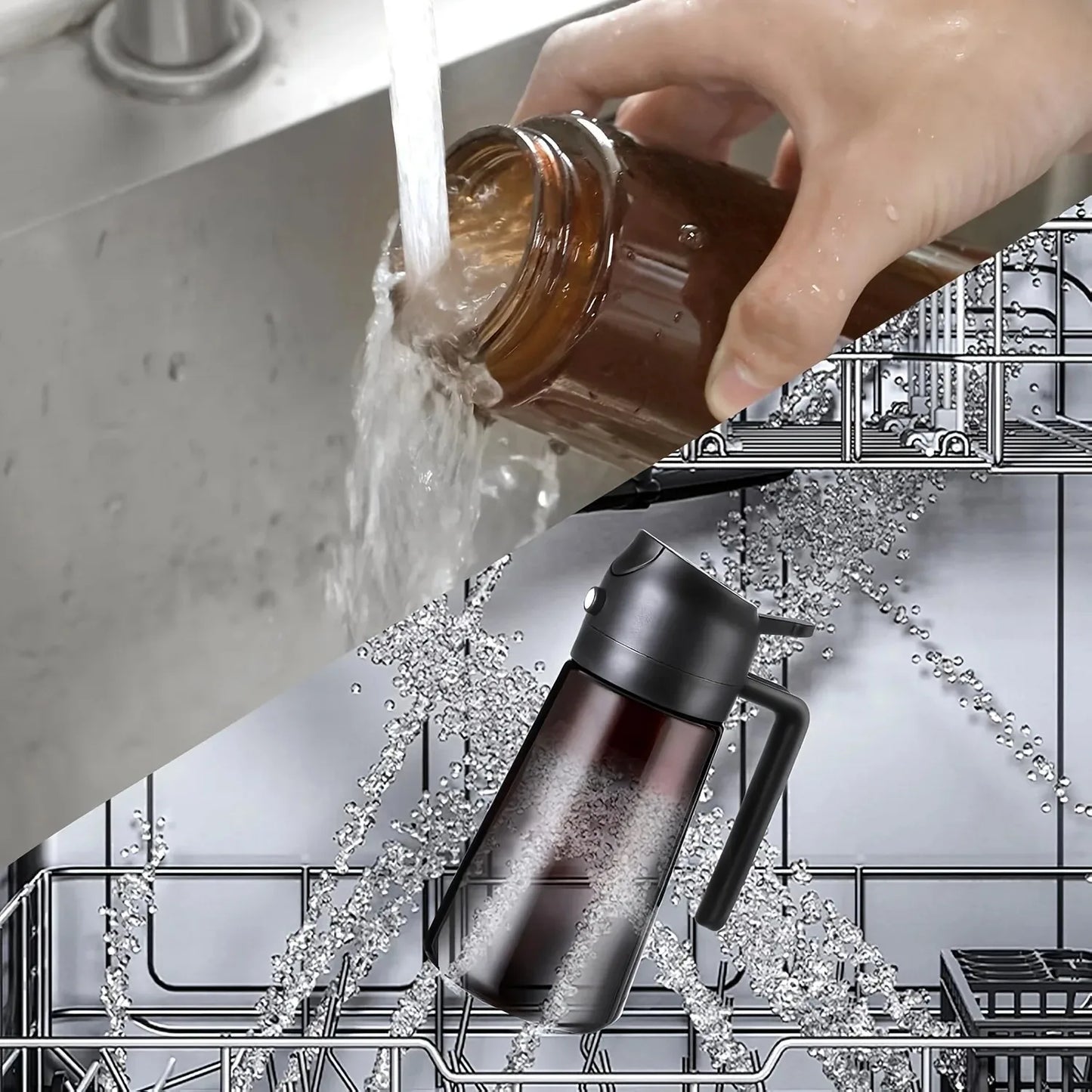 2-in-1 470ml Light Blocking Brown Oil Sprayer for Cooking Olive Oil Dispenser Bottle for Kitchen Oil Bottle Seasoning Tools