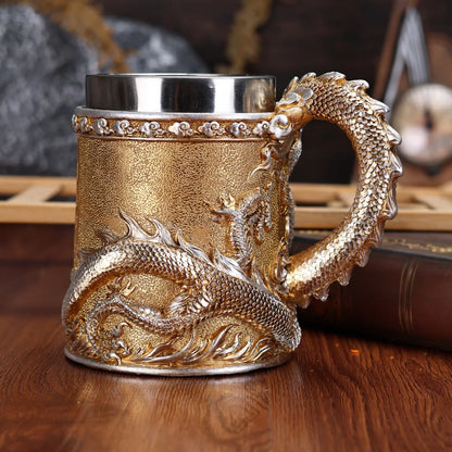 600ML Golden Copper Dragon Beer Resin Tankard 304 Stainless Steel  Medieval Tea Cup Coffee Beer Mug Copper Color New Party Bar