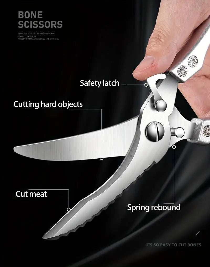 1pc Heavy-Duty Stainless Steel Kitchen Scissors - Multifunctional Poultry Shears for Chicken, Fish & More | Food-Safe