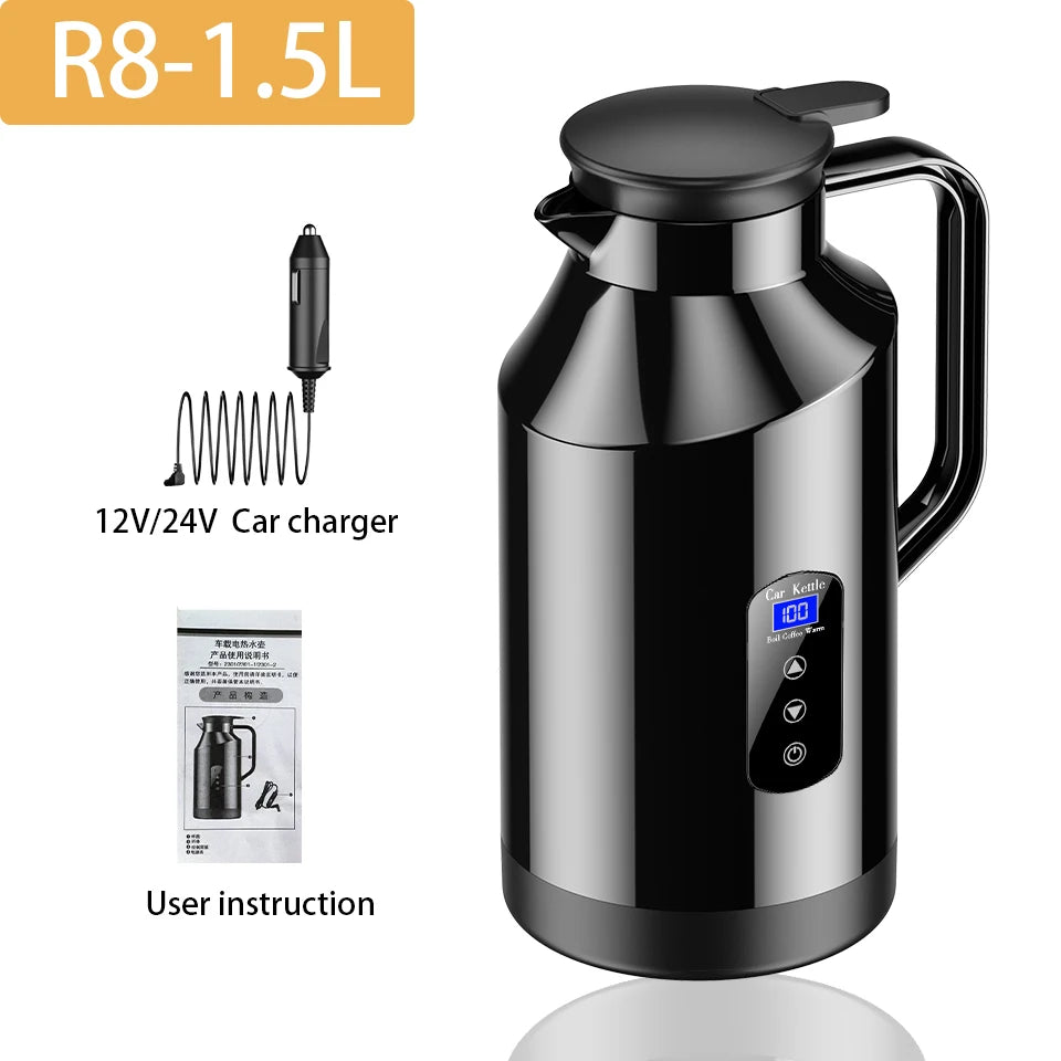 12V 24V Portable Car Hot Kettle 1200mL/1500mL Large Capacity 304 Stainless Steel Thermos Water Bottle Travel For Tea Coffee