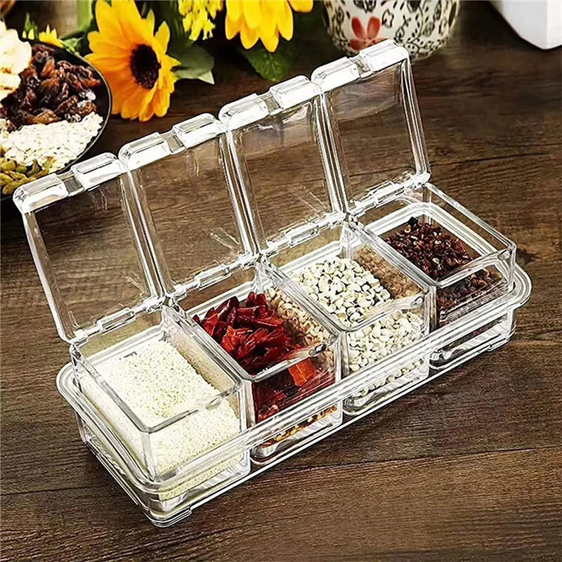 1PC Kitchen Spice Pot 4 Transparent Seasoning Boxes Storage Containers Seasoning Cans Acrylic Seasoning Boxes With Lids Spoons