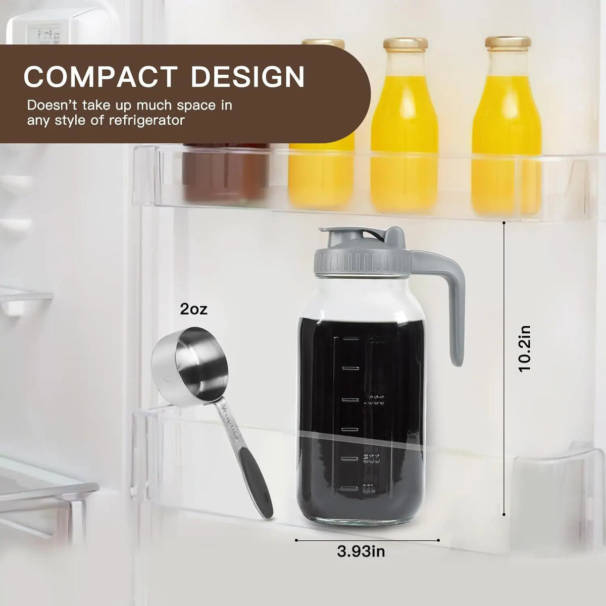 64OZ 1.9L Cold Brew Coffee Maker Glass Pitcher with Stainless Steel Infuser Filter Airtight Lid Pour Spout Wide Mouth Thick Glass Jug for Iced Coffee Fruit Tea Brewing Kitchen Drinkware