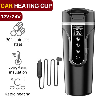 Car Electric Heating Cup 12V 24V Universal 500ml Fast Boiling Kettle 304 Stainless Steel Insulation  Screen for Car Truck Travel