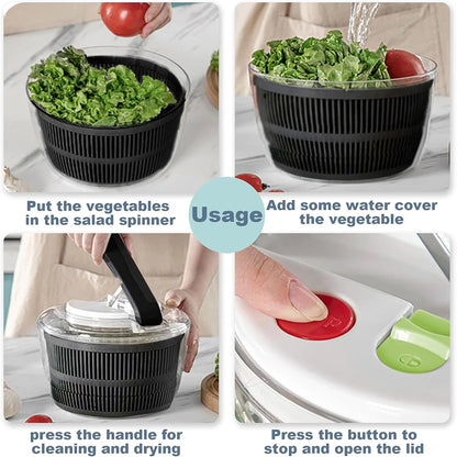 LMETJMA 3L Salad Spinner Large Salad Sowl With Lid One-handed Easy Press Salad Spinner Washer Dryer Drainer Mixer JT249