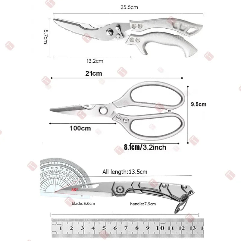 Kitchen Scissors Set Stainless Steel Chicken Bone Scissor Multifunctional Scissors Fish Scales Duck Meat Shear Cooking Tool
