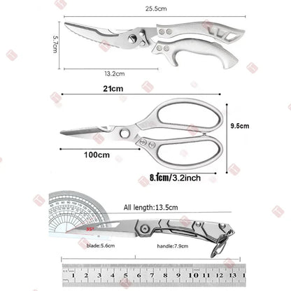 Kitchen Scissors Set Stainless Steel Chicken Bone Scissor Multifunctional Scissors Fish Scales Duck Meat Shear Cooking Tool