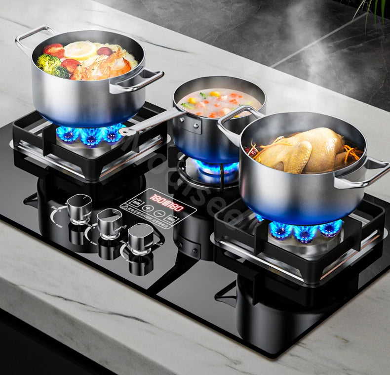 Built In Gas Hob 3 Burner Stove Dual Fuel LPG LNG Fierce Fire 3 Dual-Use Stoves For Household Kitchen High Pressure Fierce Flame