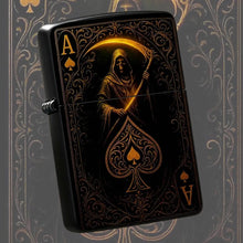 Retro Grim Reaper Ace Of Spades Themed Lighter, Exquisite Gold Foil Engraved Art Stylish Accessory, Portable Versatile Daily Use Ignition Tool, Unique Creative Present For Party Travel Gatherings All Scenarios A Humorous And