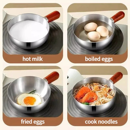 Multifunctional Stainless Steel Pot Without Lid,Wood Handle,Induction Ready,Even Heating – Ideal for Dorms, RVs & Small Kitchens