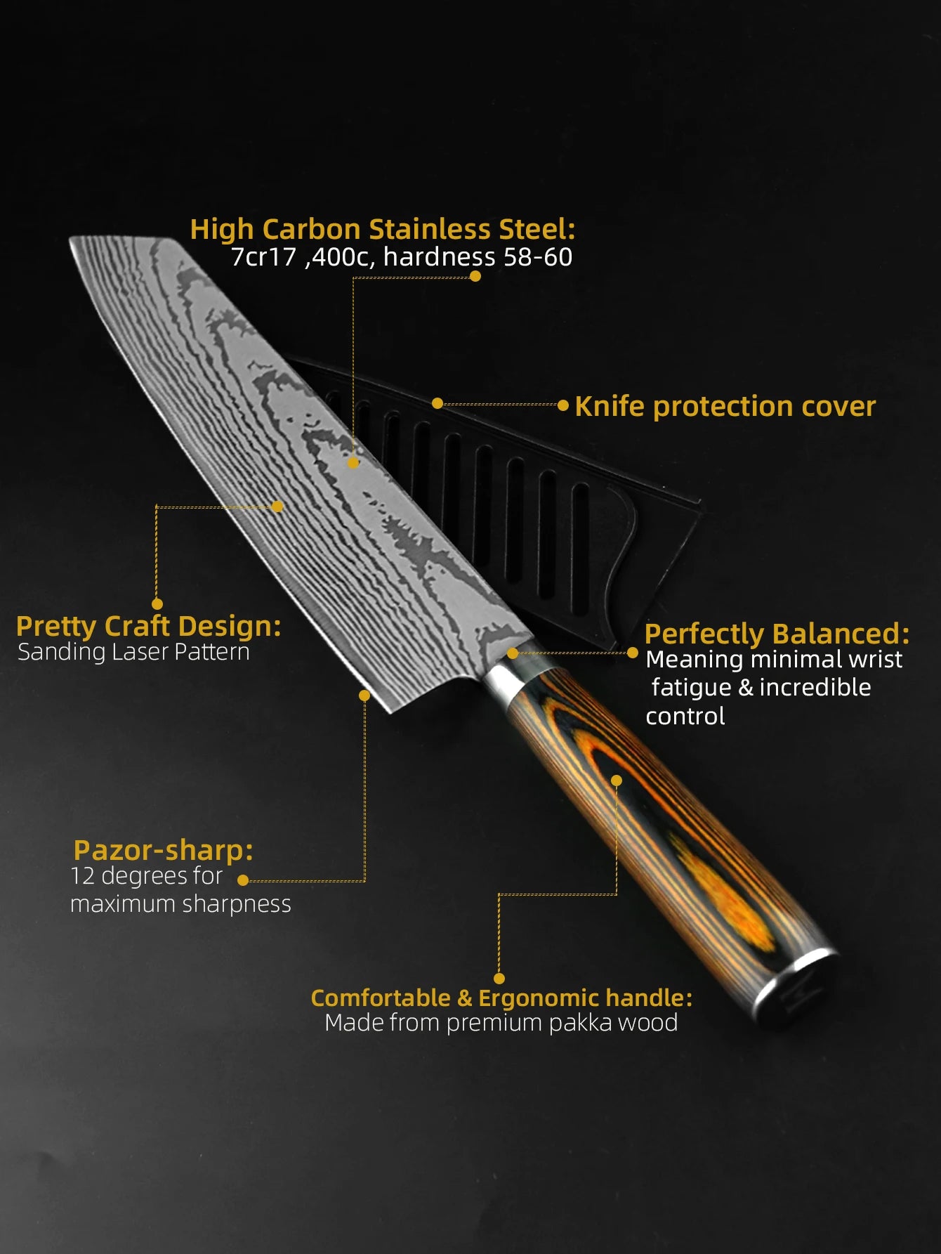 Kitchen Knife Set Professional Chef Knife 7CR17 Germany Stainless Steel Damascus Laser Meat Cleaver Slicing Santoku Cutter Tools