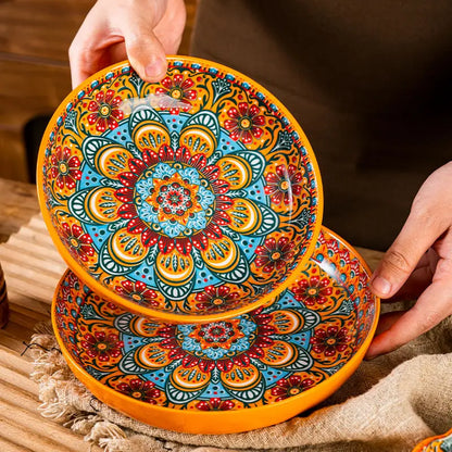 Bohemia Ceramic Rice Bowl Serving Plate Creative Ceramic Cutlery Soup Noodle Bowl Household Handle Bowl Sauce Dish