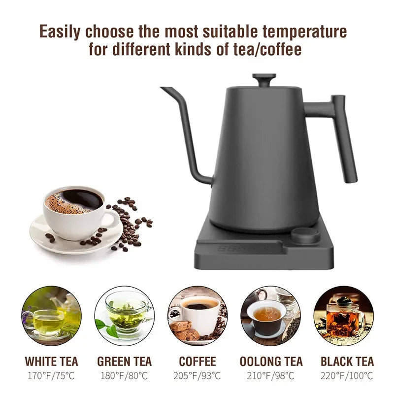 Electric Gooseneck Kettle Quick Heating Stainless Steel Pour-Over 1L 1200W Coffee Tea Pot for Hotel Household Coffee Product