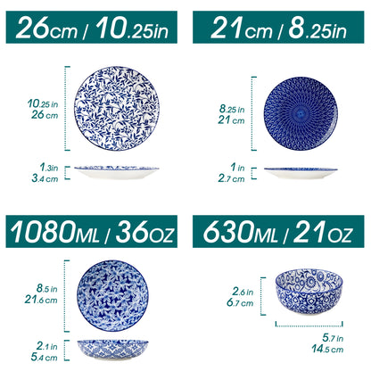 vancasso 12/24/36 Piece Chinese Blue and White Porcelain Plate Set Tableware Set with 4PCS Dinner Plate/Dessert Plate/Ceral Bowl