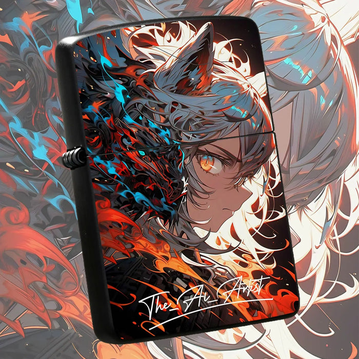 Anime Style Flame Shadow Cat Ear Art Lighter, Aesthetic Graffiti Cool Portable Igniter, Multi-Scenario Daily Outdoor Use Ideal, Exquisite Unique Collectible Gift For Art Lovers And Friends For All Occasions A Humorous And Int