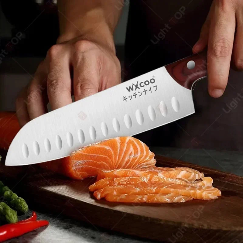 WXCOO 1-5pcs Professional Kitchen Knife Set Ultra Sharp Chef's Knife Meat Cleaver Fruit Slicing Stainless Steel Cutting Board