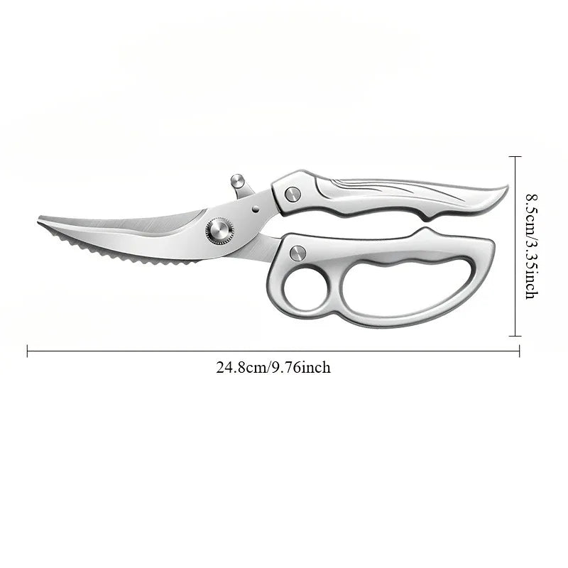 1pc Heavy-Duty Kitchen Shears with Spring-Loaded Ejector & Non-Slip Ergonomic Handle for Chicken Bones, Fish Spines, Hard Shells