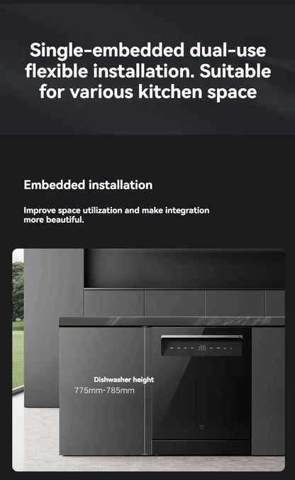 Integrated Sink Dishwasher Xiaomi Mijia Smart Embedded Dual Purpose Dishwasher 16 Sets N1 Large Capacity QMDW1602M Built-in Dish