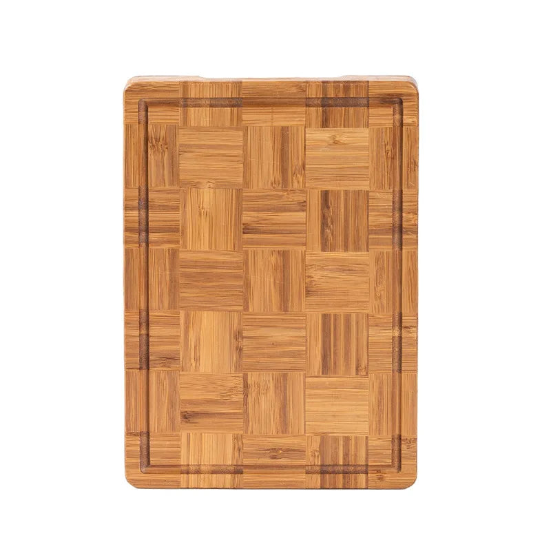 Checkerboard Moso Bamboo Cutting Board, Bamboo Chopping Board with Juice Groove & Hanging Carry Hole, Portable Fruit Vegetable