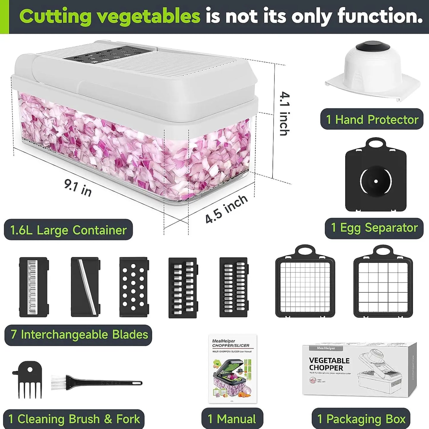 15-in-1 Vegetable Chopper, 7 Blade Veggie Chopper, Practical Food Chopper with Container, Cheese Grater, Home Essentials