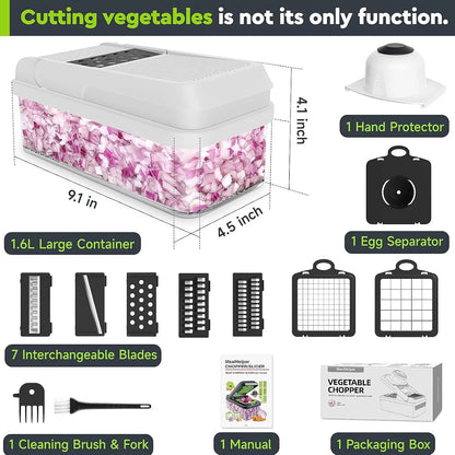 15-in-1 Vegetable Chopper, 7 Blade Veggie Chopper, Practical Food Chopper with Container, Cheese Grater, Home Essentials