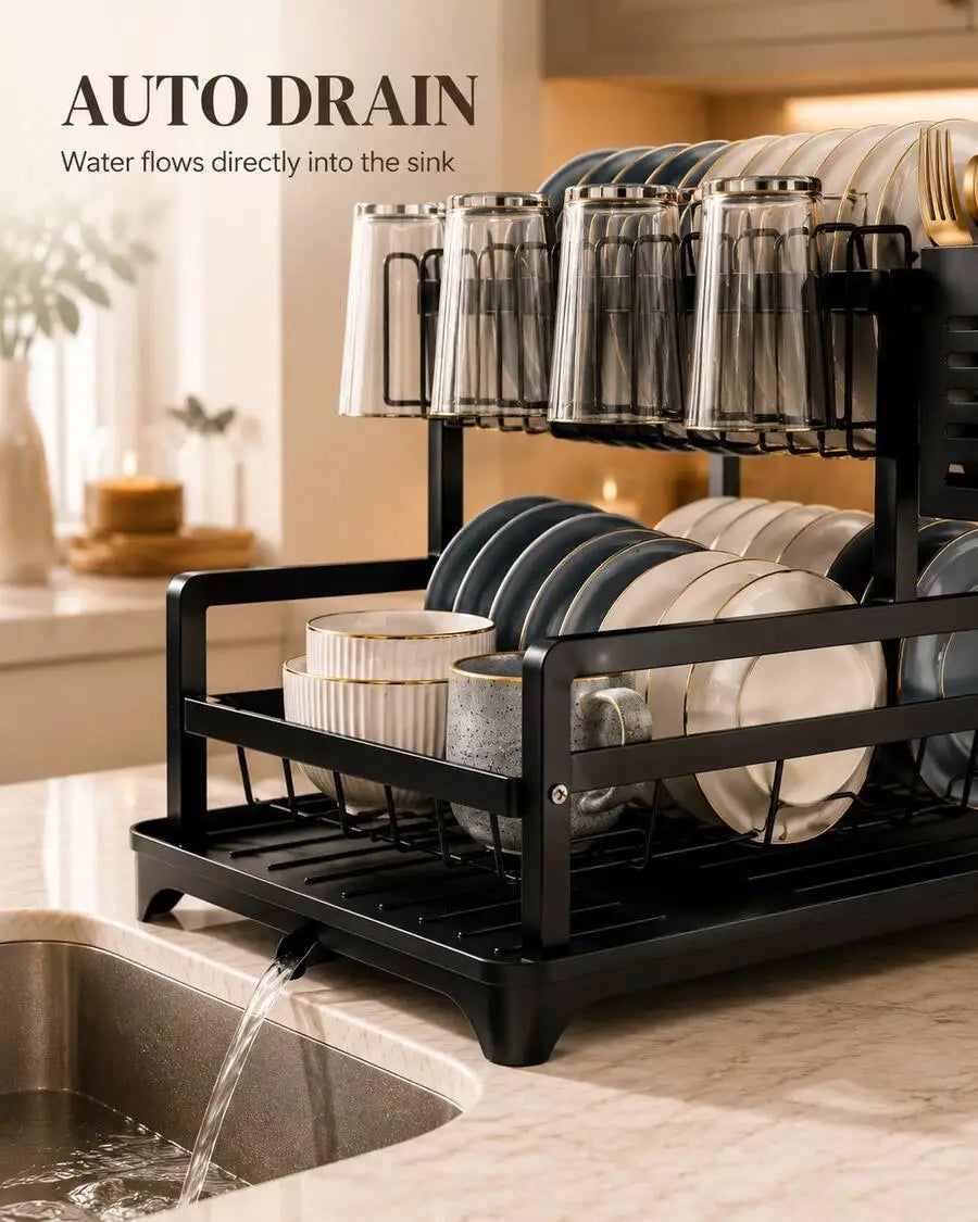 Dish Drying Rack - Kitchen Orangizer/Kitchen Essentials/Home Accesssories/Stainless SteelPerfect For Small Apartment Kitchen, Compact Dish Drying Rack With Large Capacity Storage, Countertop Organizer With Plate Rack, Cup Hol
