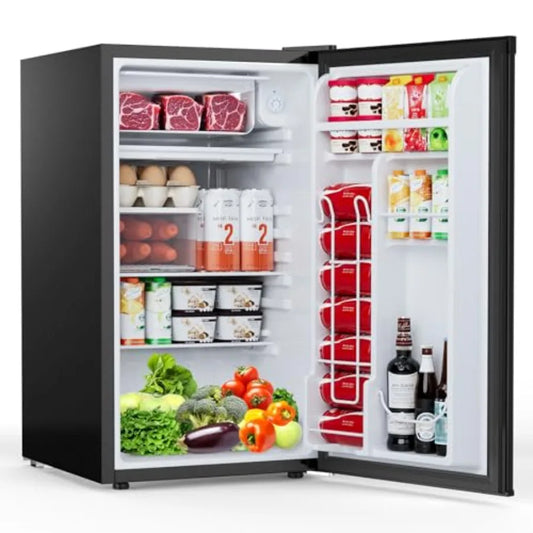 Dorm fridge with freezer for bedroom/office/kitchen/dorm: 3.2 cu.ft black compact refrigerator, reversible door, adjustable the